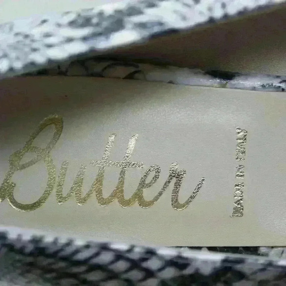 Butter Women Black & White Pearl Snake Stamp Pointed Toe Kitten Heel Shoes Sz 10 - Picture 8 of 10